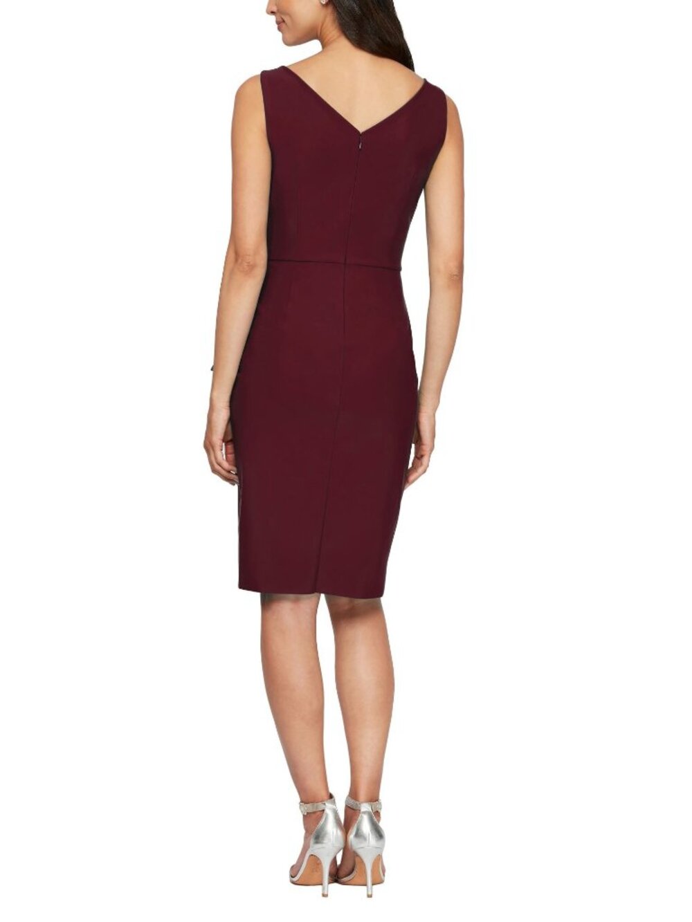 🆕ALEX EVENINGS Side Ruched Compression Cocktail Dress Wine Burgundy 18 - Picture 2 of 10